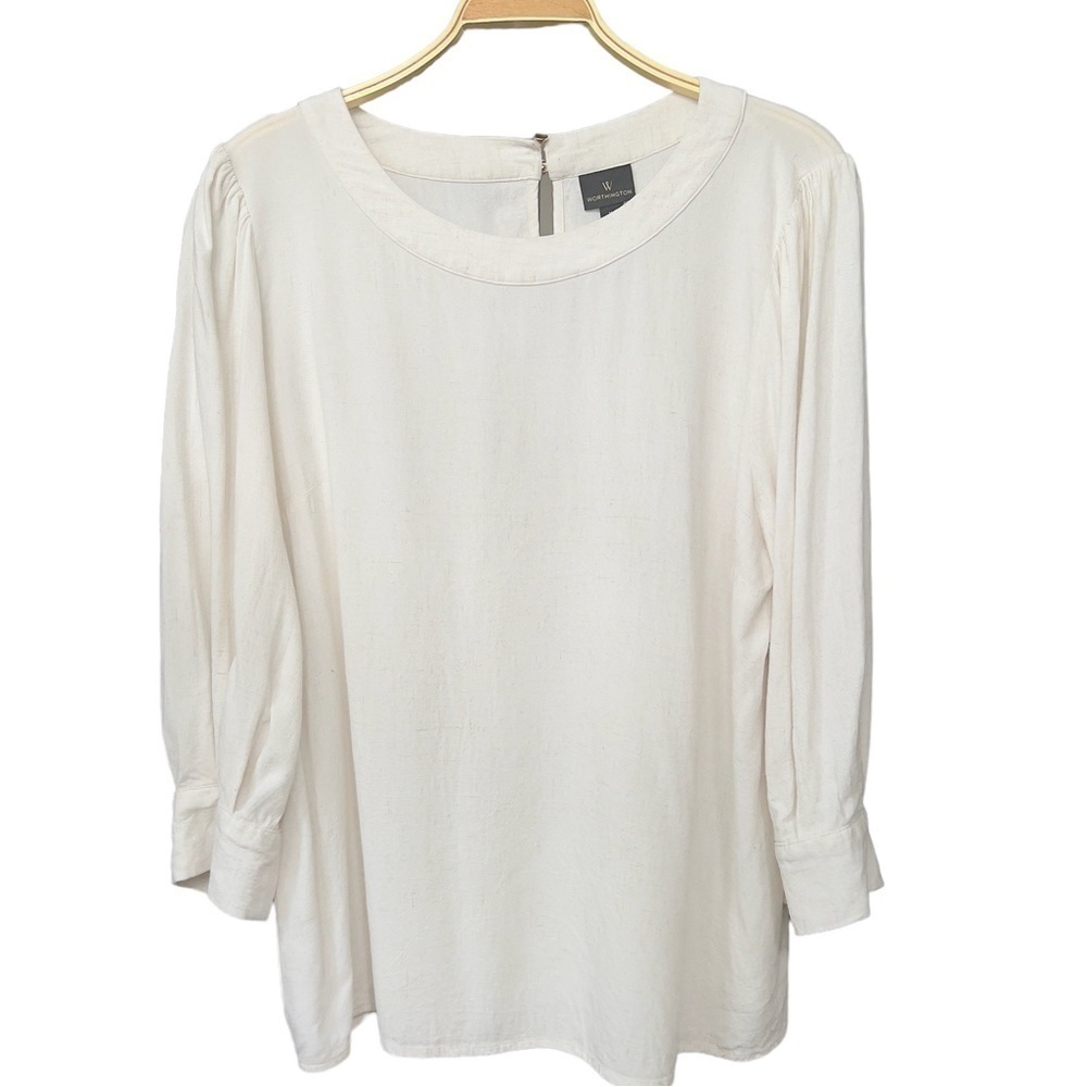 Worthington Women’s Sz XL Linen Blend Heather Off White Ivory Minimalist Blouse